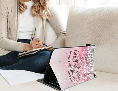 Vista 4 de Funda para tablet Kindle Fire 7 (12ª generación, versión 2022) último modelo de 7 pulgadas, funda delgada de piel sintética con soporte para tarjeta