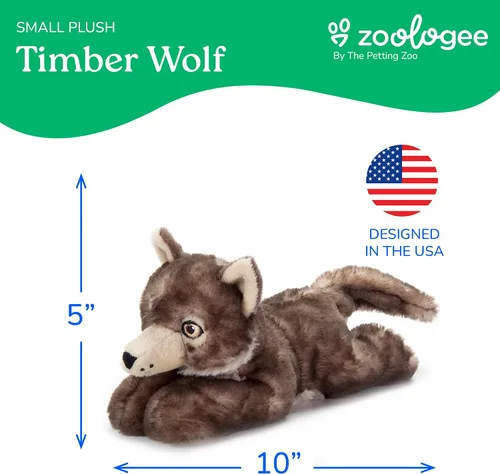 Vista 3 de The Petting Zoo Peluche de lobo de madera, regalos para niños, animales de vida silvestre Earth Keeperz, juguete de peluche de lobo de madera marrón