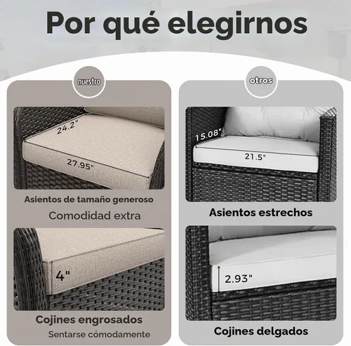 Vista 5 de Sofá de patio al aire libre de 2 plazas con mimbre de PE tejido a mano Beige