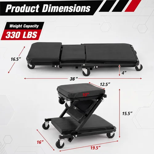 Vista 9 de Goplus Enredadera mecánica plegable 3 en 1 de 36 pulgadas, acuéstate o Negro