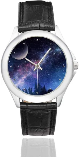 Vista 2 de Starry Night Sky Space Galaxy - Reloj de pulsera de acero inoxidable para mujer, color negro