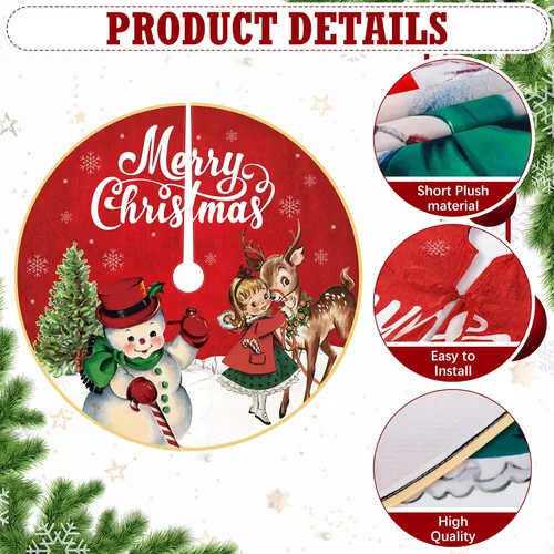 Vista 3 de Poen Falda de árbol de Navidad vintage, alfombra rústica para árbol de Navidad, falda de árbol de Halloween, muñeco de nieve de 48 pulgadas