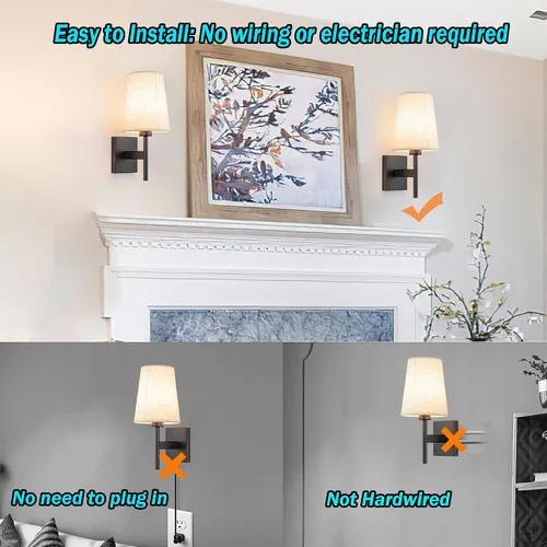 Vista 6 de YHCDLAMP Juego de dos apliques de pared que funcionan con pilas, luces de pared que funcionan con pilas con control remoto, lámpara de pared RGB