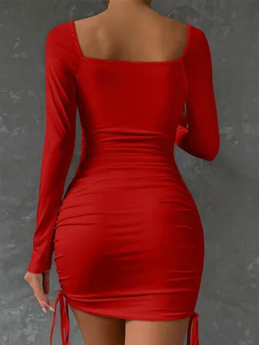 Vista 2 de BEAGIMEG Minivestido sexy de manga larga con cordón para fiesta y discoteca para mujer