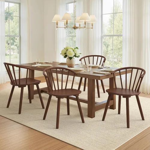 Vista 14 de LUE BONA Juego de 6 Sillas de Comedor Negras, Sillas de Comedor de Madera Estilo Granja con Respaldo Semicircular, Silla de Comedor de Husillo