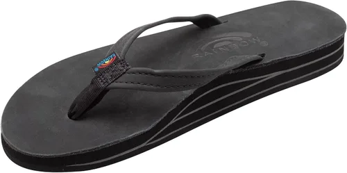 Vista 11 de Rainbow Sandals Sandalias de mujer de doble capa, correa estrecha, sandalias de cuero con arco Marrón oscuro