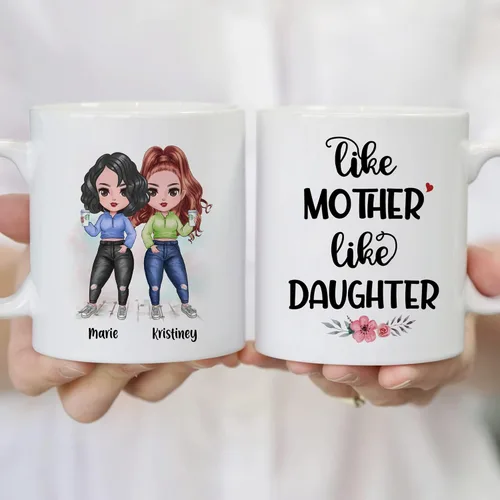 Vista 4 de Gossby Taza personalizada para madre y 1 hija, como madre como hija, regalos para madre, mejores tazas de café para madre, taza personalizada
