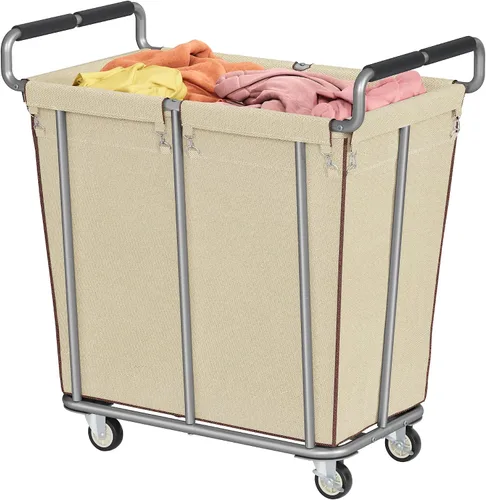 Vista 14 de Cesta de lavandería con ruedas, cesta de lavandería mediana de 250 litros para almacenamiento de ropa, carrito de lavandería resistente con asa Negro