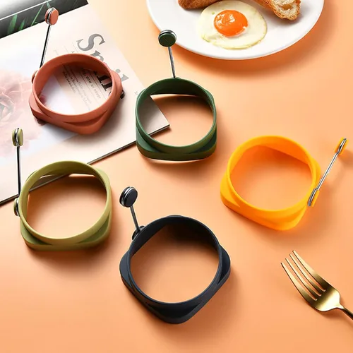 Vista 6 de 5 anillos de huevo con mango para freír huevos, silic1 doble cara para postre, anillos de huevo de silicona Blackstone