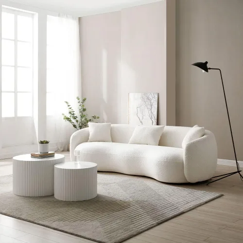 Vista 4 de Sofá curvo de 93.6 pulgadas para sala de estar, moderno sofá nube de 4 plazas, cómodo sofá tapizado de mediados de siglo con almohadas para espacios