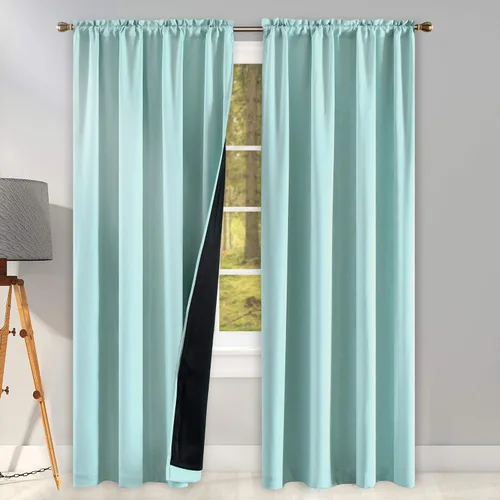 Vista 30 de KEQIAOSUOCAI Aqua - 100 cortinas opacas con forro negro para dormitorio, paneles de cortina totalmente opacas para sala de estar, cortinas aislantes