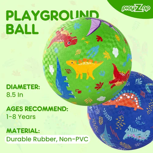 Vista 2 de PlayZap Paquete de 2 pelotas de juego para niños pequeños, pelotas de dinosaurio para niños de 3 a 12 años, bolas de goma inflables de 8.5 pulgadas