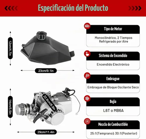 Vista 2 de Kit de motor de 2 tiempos de 49 cc, motor de arranque manual mini para mini bicicleta de bolsillo, mini bicicleta de tierra, ATV o patinete