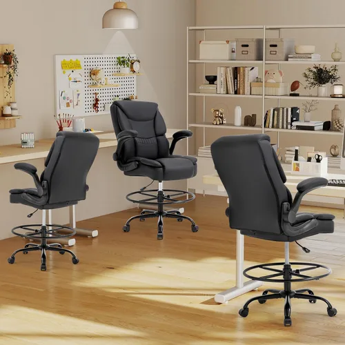 Vista 8 de Silla ergonómica de dibujo, silla de oficina alta para escritorio de pie, silla de escritorio de pie con respaldo alto con reposabrazos abatibles