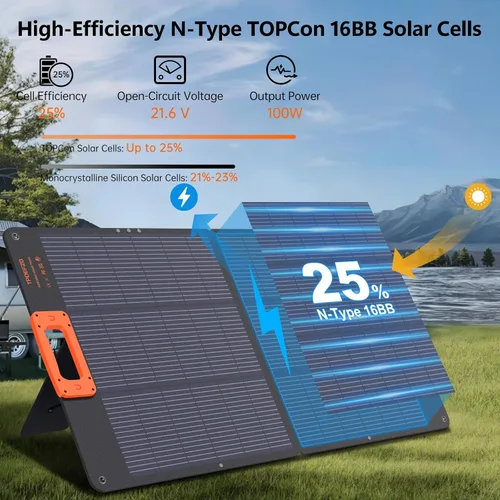 Vista 2 de Panel solar de 100 W, paneles solares portátiles tipo N 16BB para central eléctrica, panel solar plegable, QC3.0 USB-A y tipo C, 25% de alta