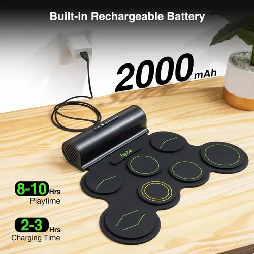 Vista 4 de POGOLAB Juego de batería electrónica, 7 almohadillas enrollables, almohadilla eléctrica con función inalámbrica, kit de batería midi recargable