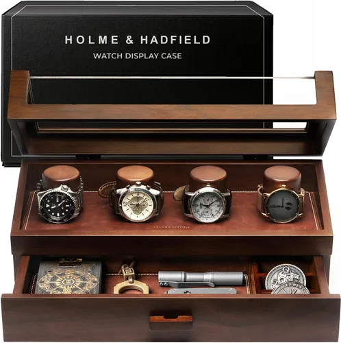 Vista 14 de Holme & Hadfield Vitrina de reloj de lujo de 4 ranuras con cubierta con Negro