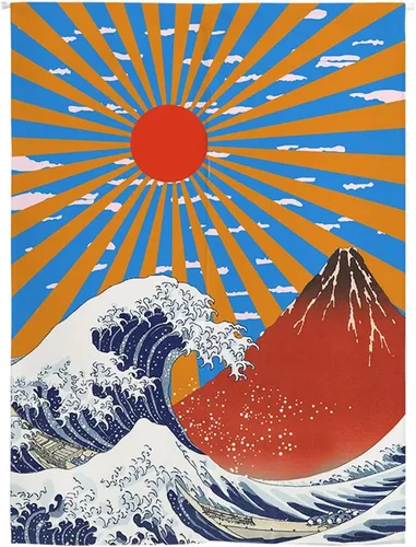 Vista 8 de Cortina japonesa Noren para puerta, tapiz Hokusai Ukiyoe, cortina de puerta de carpa, divisor de habitación, decoración de bistró, 33 x 35 pulgadas