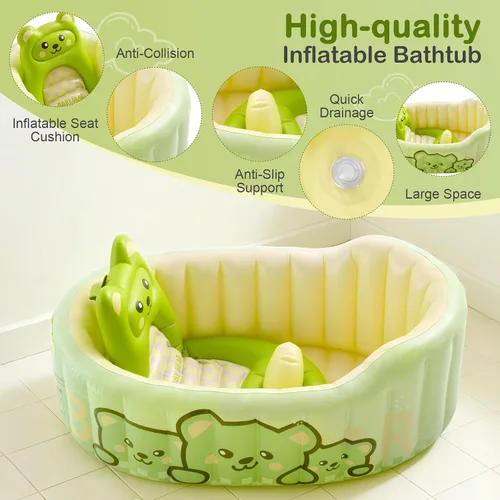 Vista 3 de Bañera inflable para bebé, bañera reclinable para recién nacidos a niños pequeños con cojín de respaldo suave y bomba de aire, bañera plegable
