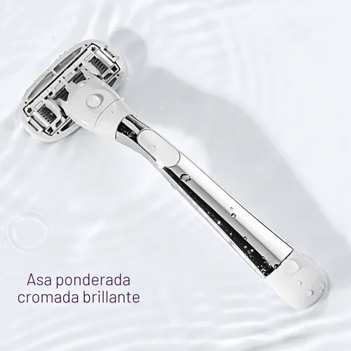 Vista 5 de Flamingo Juego de maquinilla de afeitar para mujer, mango de afeitar, 4 recambios de cuchillas de afeitar, soporte de ducha, cromado Cromo
