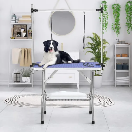 Vista 7 de Mesa de aseo profesional ajustable para mascotas, de 42 pulgadas, resistente, con brazo y bandeja de malla para perros y gatos, capacidad máxima