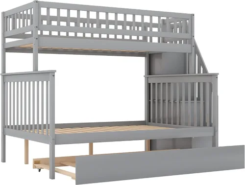 Vista 6 de Literas para niños con escalera, literas de madera maciza con barandilla completa