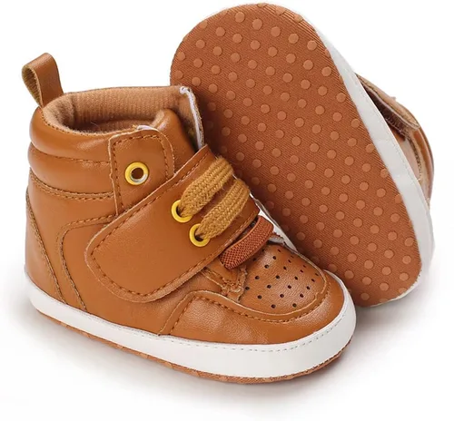 Vista 2 de Sekantrol Zapatos de cuna para recién nacidos, para niños y niñas, suela de goma suave, zapatos para bebés, zapatos deportivos de moda de caña alta