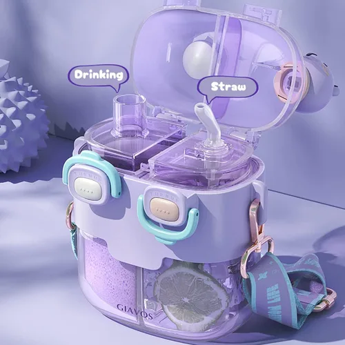 Vista 8 de Two Drink - Botella de agua para niños con pajilla, bonita estética, de gran capacidad, taza de dos capas para niñas, estudiantes, niños, escuela