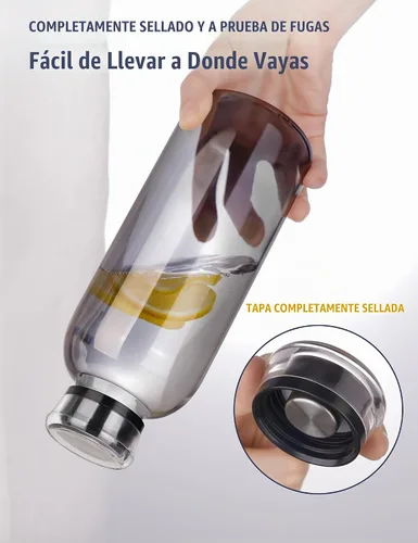Vista 2 de NiHome Botella de agua de vidrio de 25 oz/25.4 fl oz con pajitas de metal Gris ahumado