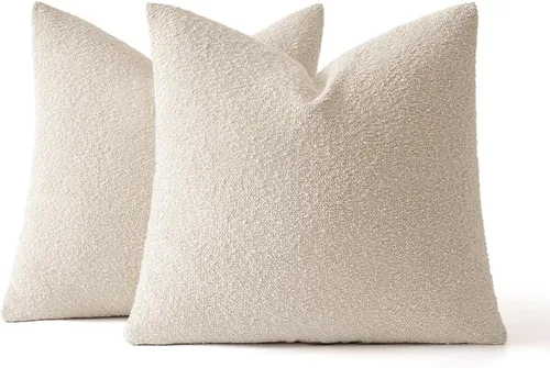 Vista 6 de MIULEE - Fundas de almohada decorativas para sofá lumbar de 16 x 16 pulgadas, color beige Set of 2 Textured Neutral Throw Pillow Covers, Accent