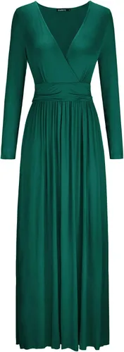 Vista 5 de Ouges Vestido largo de manga larga con cuello en V cintura drapeada para mujer