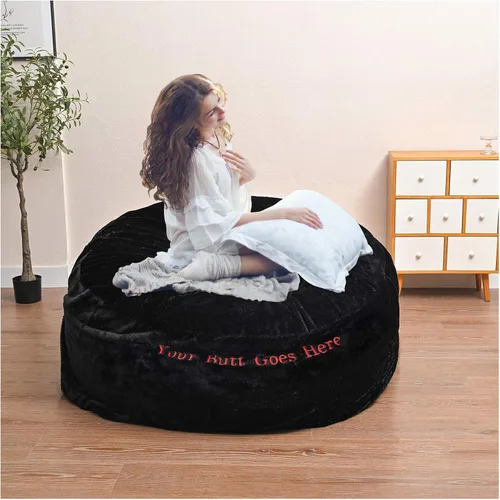 Vista 9 de HDMLDP - Funda de puf para niños y adultos, sin relleno, funda cómoda, esponjosa y redonda, para sofá tipo puf, para silla de lectura, silla de Gris