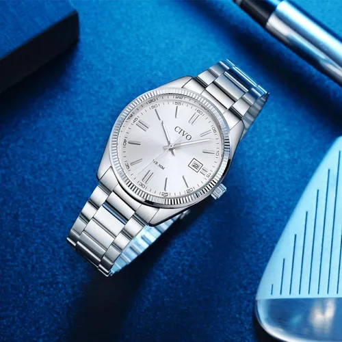 Vista 3 de CIVO Analog Mens Watches Silver: Wrist Watches with Date Easy to Read - Dress Stainless Steel Watch for Men Gifts for Husband Father at Birthday