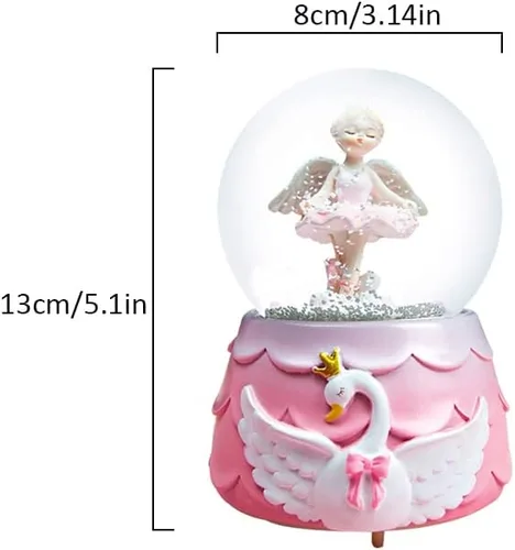 Vista 4 de Ballerina Girl Swan Lake Globo de nieve musical, globo de nieve de cristal de 3.150 in, caja de música de ballet con luces coloridas para niñas