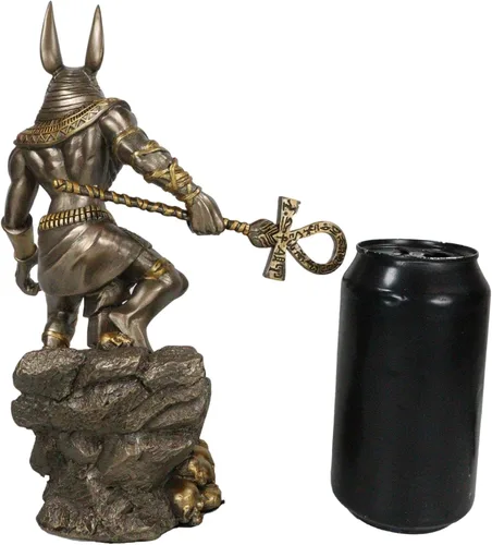 Vista 7 de Ebros Gift Ancient Egyptian Chacal God Anubis con Ankh Staff Spear Standing on Rocky Skulls Heap Figurine in Faux Bronze Gods of Egypt Deity of the