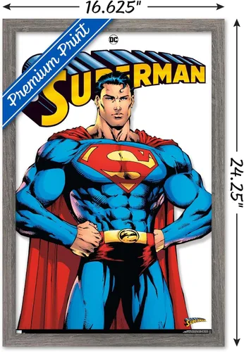Vista 3 de DC Comics Superman Feature Series - Póster de pared, 22.4 pulgadas de largo x 14.7 pulgadas de ancho, versión enmarcada de madera de granero