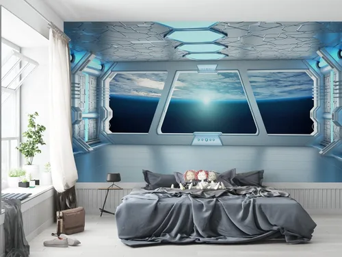 Vista 10 de Niwo ART - Mural de pared Astronauts Explorando Asteroid Spaceship B, Universe Papel tapiz autoadhesivo grande autoadhesivo (64 x 96 pulgadas)