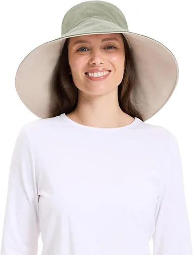 Vista 10 de Solbari Sombrero de sol de lino de algodón ultra ancho para mujer, UPF 50+, plegable, ajustable con agujero para cola de caballo para viajes, playa