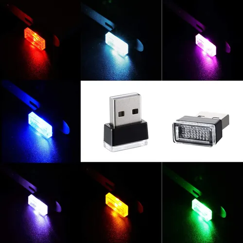 Vista 2 de 7 piezas de mini luces LED USB para interior del automóvil, luces LED USB para atmósfera, enchufable, 5 V, luz USB universal, kit de iluminación