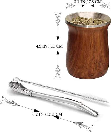 Vista 4 de LA FEE Yerba Mate - Juego de tazas de huevo y calabaza natural, color marrón (taza tradicional original, 12 onzas), incluye popote de yerba mate