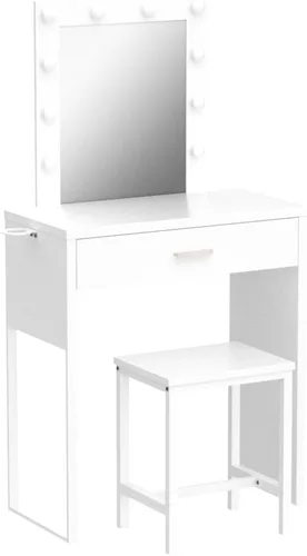 Vista 4 de Titoni Pequeño tocador de maquillaje con espejo y luces, escritorio blanco con silla, brillo ajustable, juego de mesa de maquillaje para dormitorio