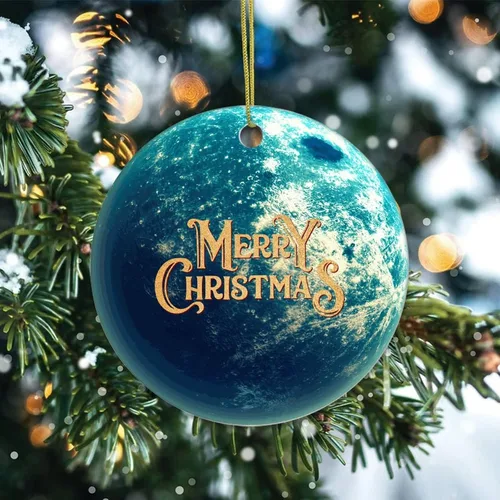Vista 2 de Adorno de Navidad de cerámica impreso de dos caras del universo y los planetas, novedad para familiares, amigos, niños, colgantes cósmicos