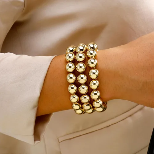 Vista 4 de Brazalete de oro para mujer, grueso, curvado, apilable, chapado en abalorios, pulseras elásticas