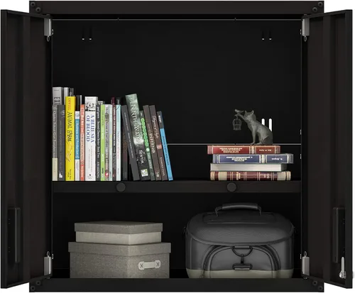 Vista 5 de para el hogar, gabinete de pared de acero listo para armar con dos puertas (negro)