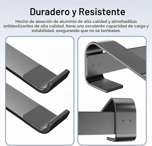 Vista 6 de MOKURU Elevador de computadora portátil para escritorio, soporte ergonómico de aluminio para refrigeración de laptop, compatible con MacBook Negro