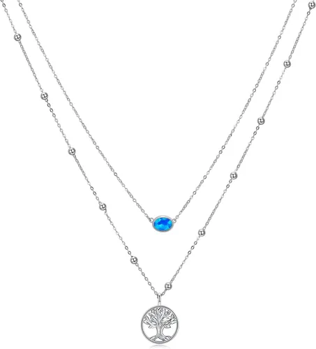 Vista 22 de MONGAS Árbol de la vida/cruz infinita/cerradura y llave/loto/hamsa/caballo/fresa/ópalo/látar/libélula/corazón/violín collar en capas de plata
