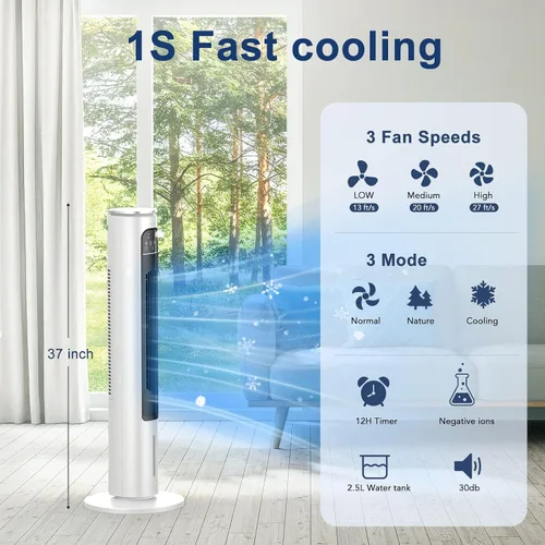 Vista 2 de Unidad de aire acondicionado portátil sin ventanas con control remoto, enfriador de aire evaporativo sin ventilación de 37 pulgadas, enfriador