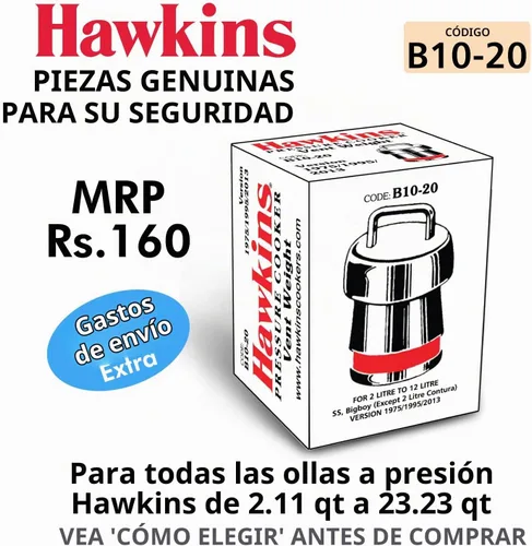 Vista 2 de Hawkins Peso de ventilación de silbato para olla a presión de acero inoxidable y Bigboy, 1,5 litros a 22 litros