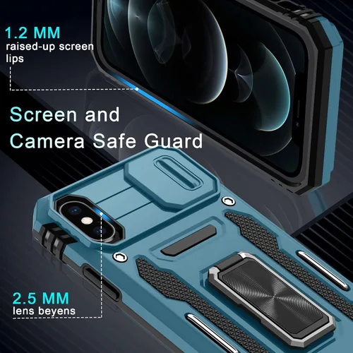 Vista 373 de DEERLAMN Funda para iPhone Xs Max con funda deslizante para cámara + protector de pantalla, soporte giratorio de anillo de grado militar a prueba