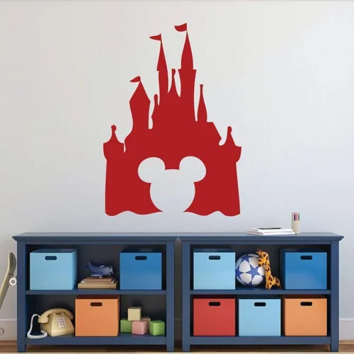 Vista 5 de Calcomanía de Pared con Silueta de Castillo - Adhesivo de Vinilo Despegable y Adherible con Recorte en Forma de Mickey para Guardería, Sala